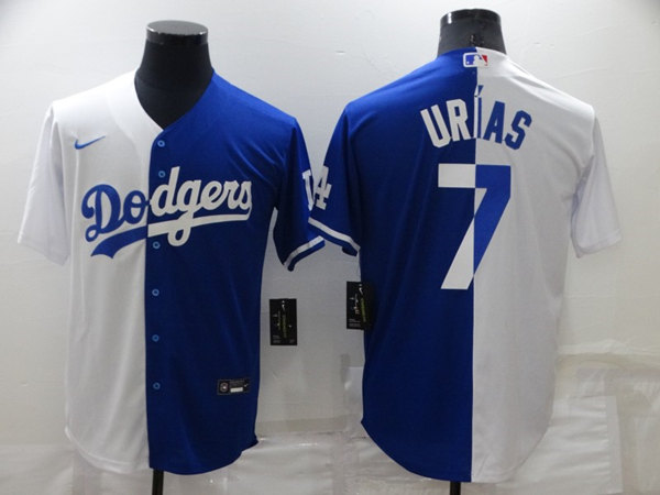 Men's Los Angeles Dodgers #7 Julio Urias White/Blue Split Cool Base Stitched Baseball Jersey